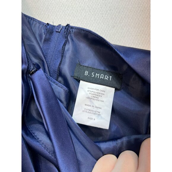 B. Smart Womens Fit & Flare Wrap Dress Size 9 Navy Satin Sleeveless Prom Party - Picture 2 of 10